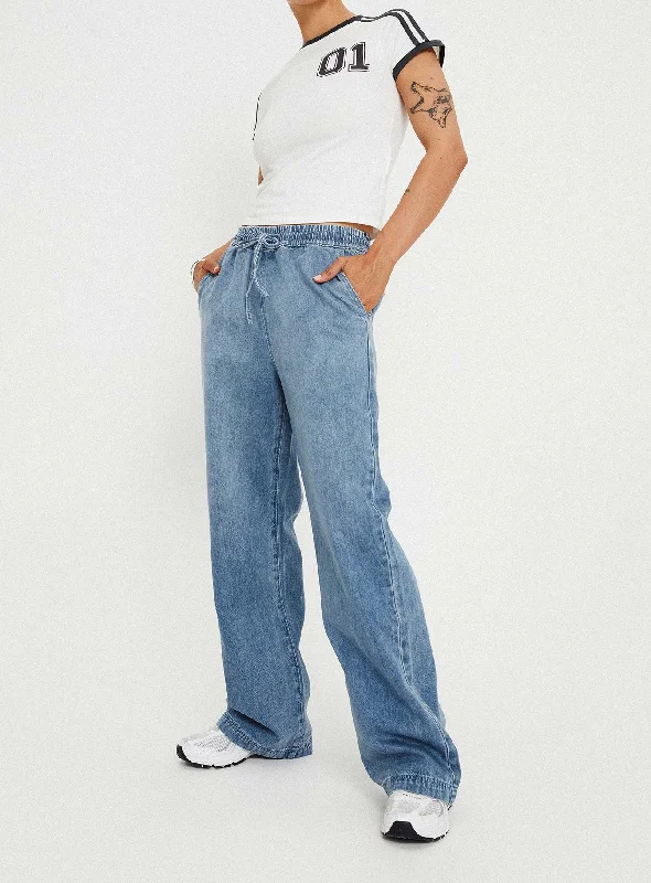 Elegant Styles Maves Denim Drawstring Pants Mid Wash