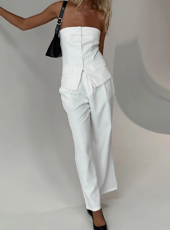 Elegant Fashion Jazzar Pocket Detail Pleated Pant White Petite