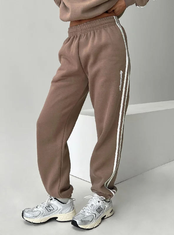 Affordable Online Boutique Princess Polly Track Pants Stripe Taupe / White