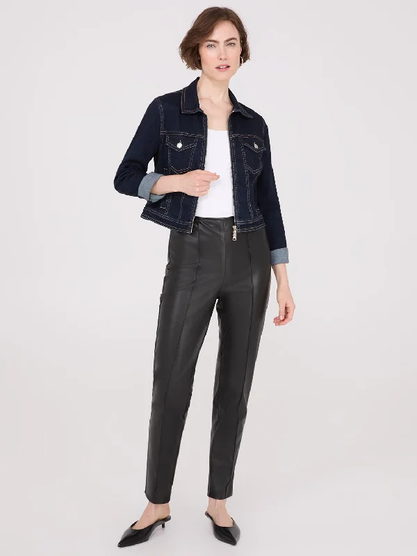 Versatile Style Wardrobe Faux Leather Front Pintuck Pants