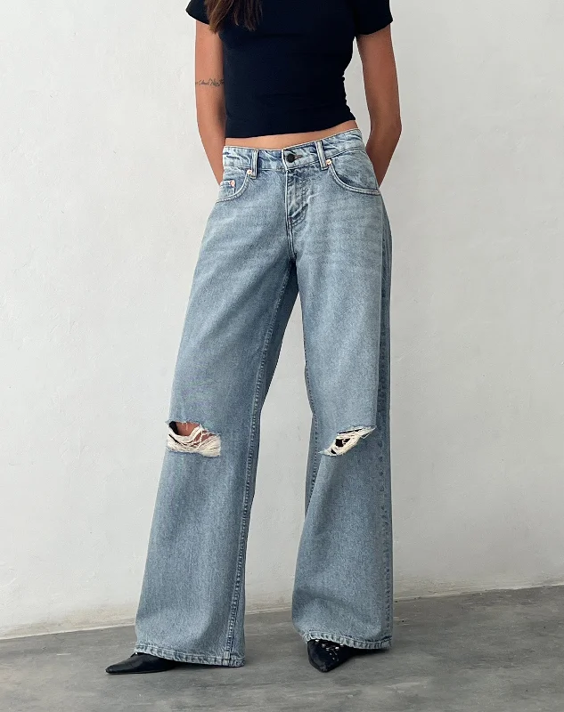 Timeless Elegance Redefined Ripped Roomy Extra Wide Low Rise Jean in Vintage Blue Wash