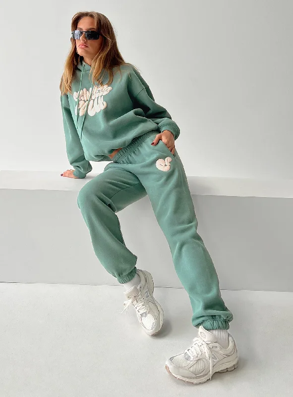 Exclusive Designer Collection Princess Polly Track Pants Bubble Text Sage / Eggshell