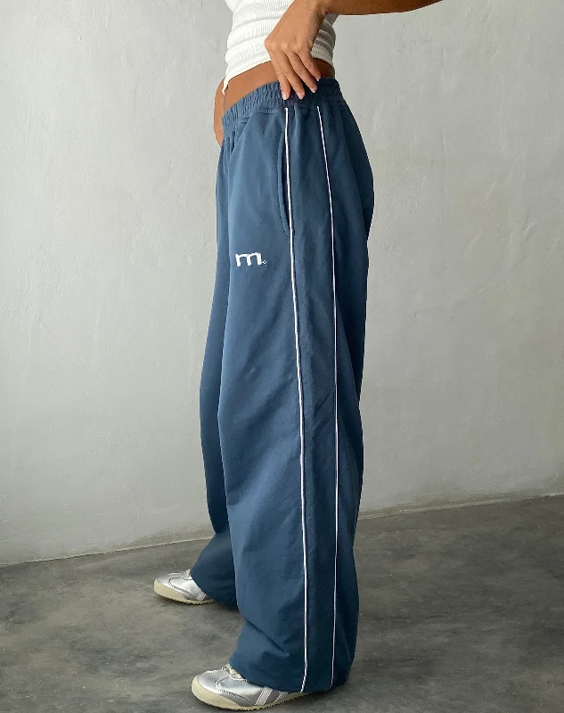 Comfort Centric Apparel Benton Wide Leg Jogger in Blue with 'M' Embroidery