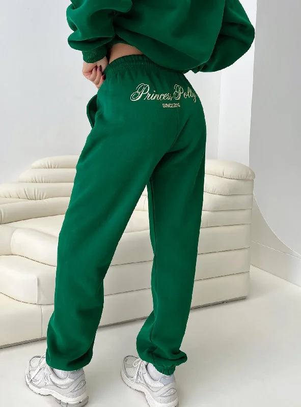 Online Boutiques Best Princess Polly Track Pants Script Green / Ivory