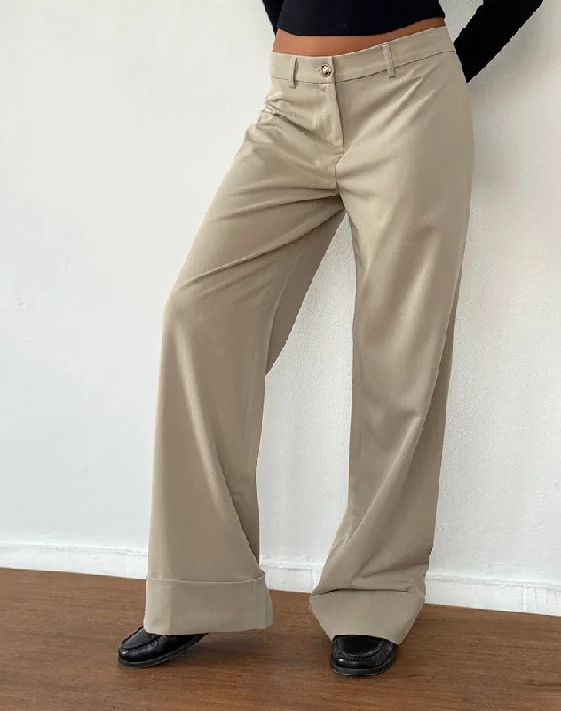 Relaxed Fit Women's Fashion Abba Low Rise Trousers in Stone