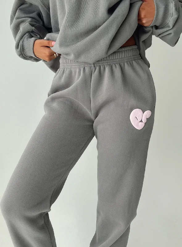 Sale Event, Prices Rock Princess Polly Track Pants Bubble Text Charcoal / Light Pink