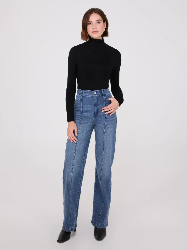 Women's Evening Wear Front Seam Wide-Leg Jeans