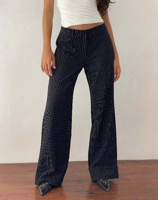 Shop Ladies Clothes Abba Low Rise Trouser in Black Pinstripe Tailoring