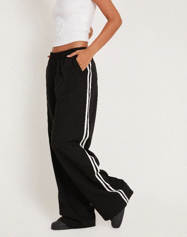 Fashionable Casual Tops Bennett Wide Leg Trouser in Tailoring Black with White Stripe