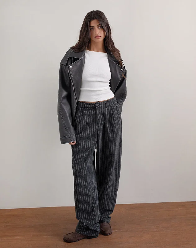 Special Offer Misha Wide Leg Trouser in Pinstripe Black