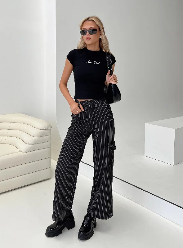 Chic Styles Katow Cargo Pants Black Stripe