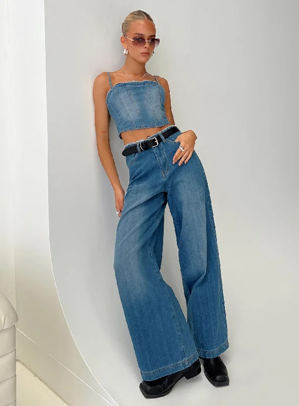 Elegant Style Vihaan Wide Leg Pants Blue Wash