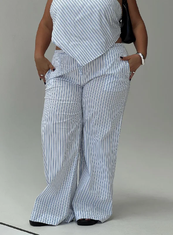 Versatile Outfits Collied Low Rise Pants Blue / White Stripe Curve