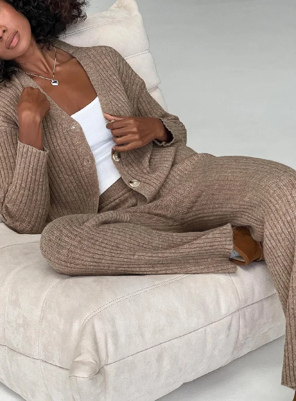 Effortless Chic Apparel Yang Wide Leg Knit Pants Brown