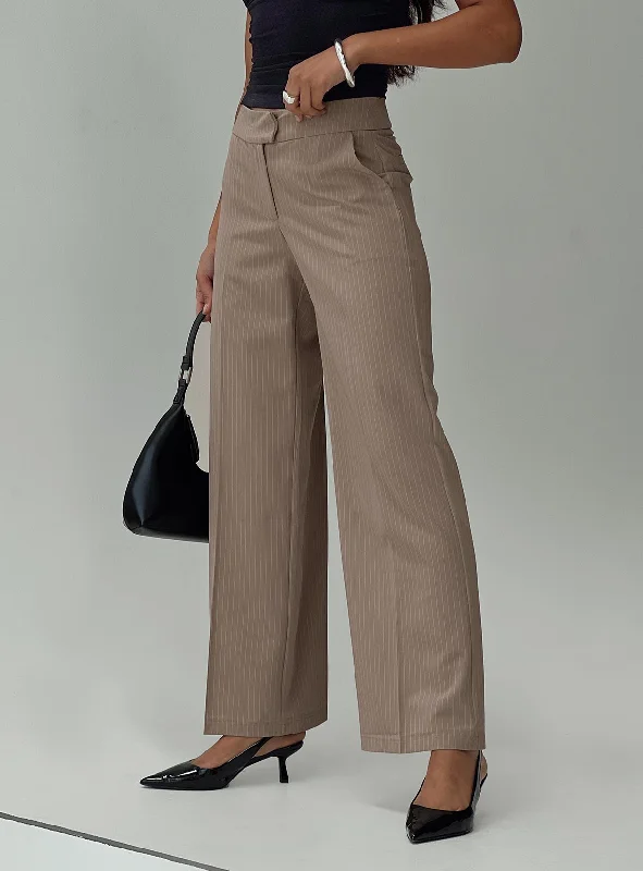 Hot Styles Jeller Pinstripe Pants Beige Pinstripe