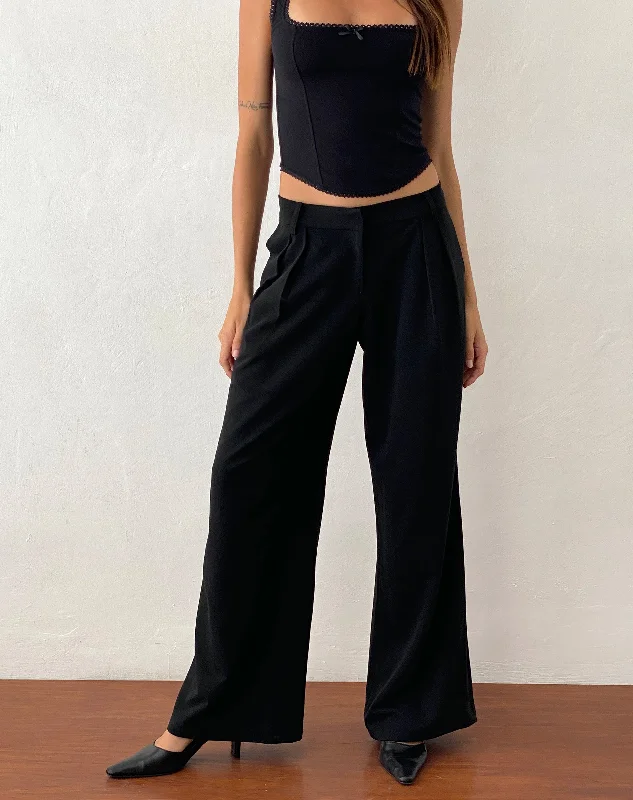 Affordable Women's Fashion Nailaka Low Rise Wide Leg Tailored Trouser in Black