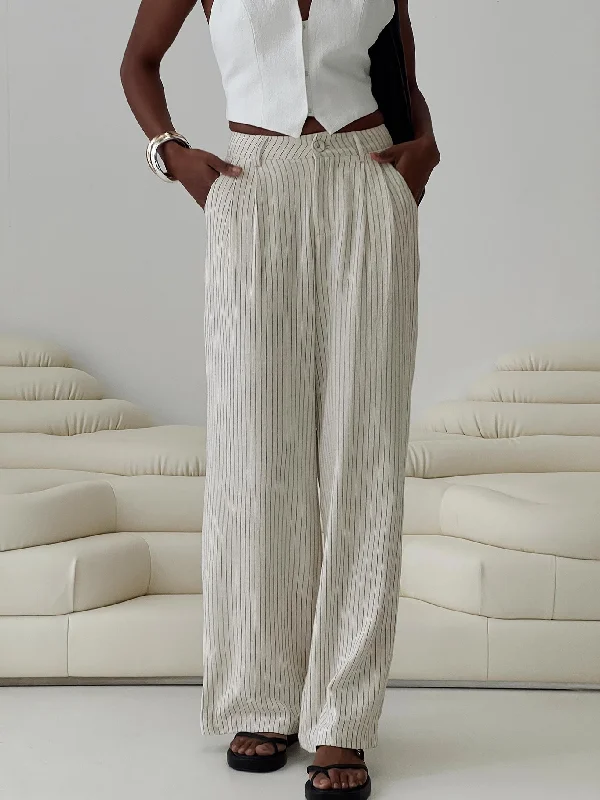 Casual Wear Hayze Linen Pant Beige Pinstripe