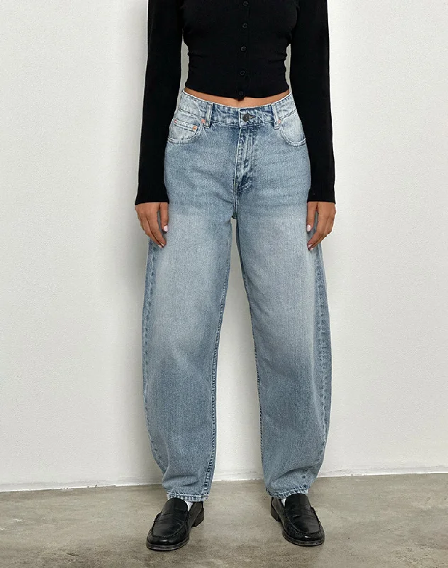 Dive Into Trendy Styles High Rise Barrel Jean in Bleu