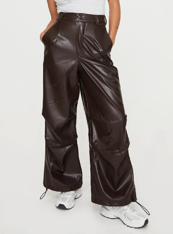 Holiday Glam Ornella Faux Leather Pants Brown