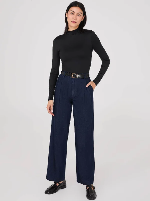 Trend Forward Threads Pleated Wide-Leg Denim Pants