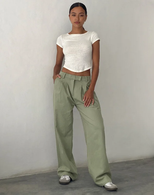 Unique Women's Fashion Pieces Satria Extra Wide Trouser in Sage