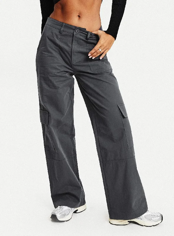 Break Fashion Norms Luna Mid Rise Cargo Pants Charcoal