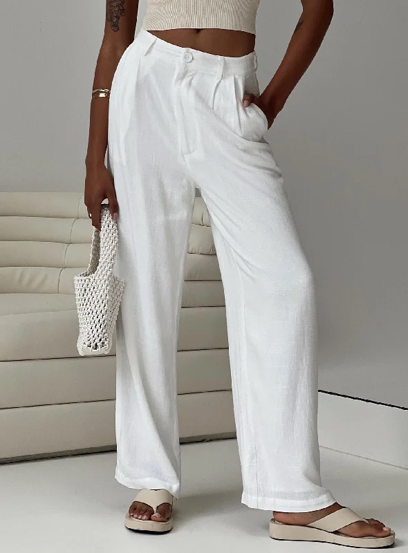 Women's Clothing Online Sale Brenda Linen Blend Pants White