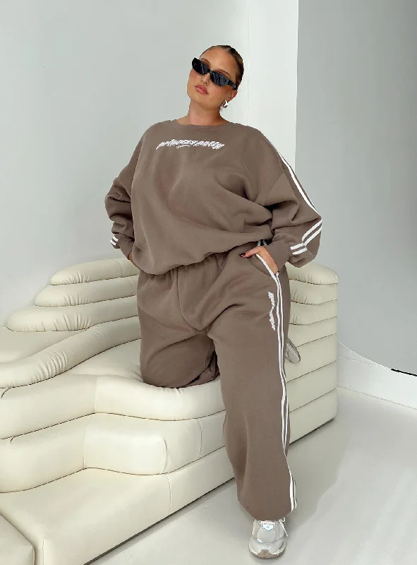 Online Boutiques Clothing Princess Polly Track Pants Stripe Taupe / White Curve