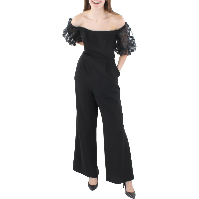 Casual Yet Stylish Separates Xscape Womens Petites Floral Applique Off-The-Shoulder Jumpsuit