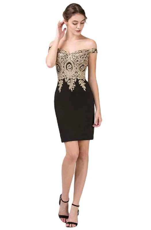 Trendy Pulse Eureka Fashion - 6032 Gold Embellished Off-Shoulder Fitted Dress