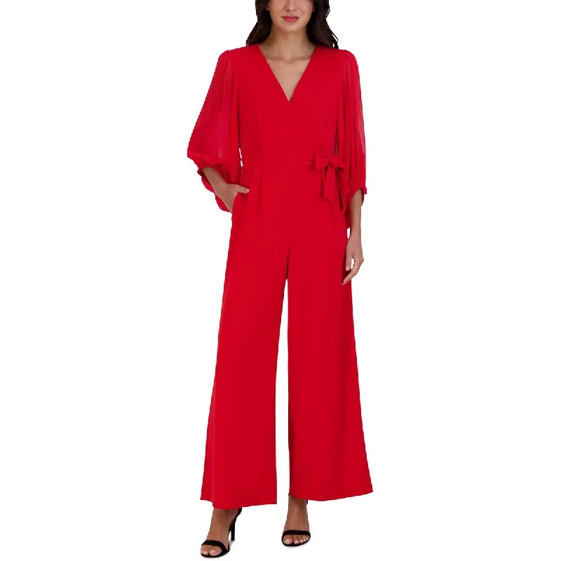 Chic And Comfortable Donna Ricco Womens Surplice Neck Balloon Sleeves Jumpsuit