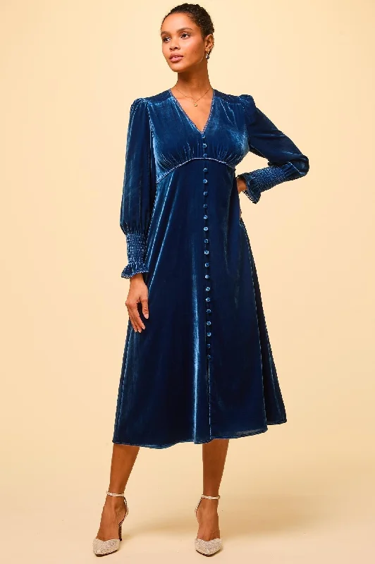 Buy More, Save More Long Sleeve Velvet Sally Anne Dress | Blue Sapphire