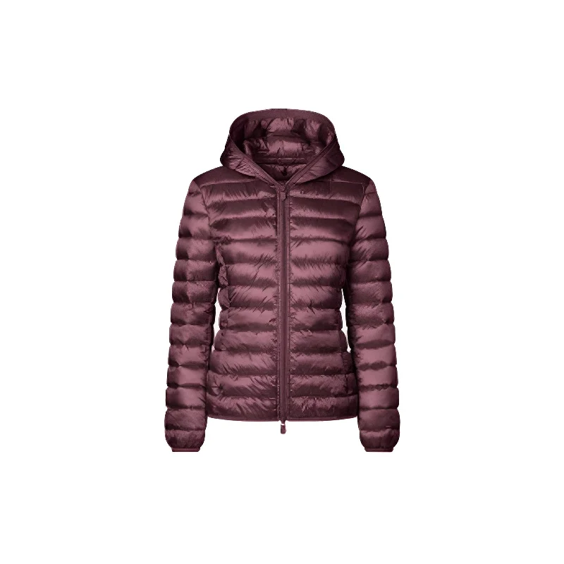 Trendy Fashion For Women Woman's Alexis Hooded Puffer Jacket in Burgundy Black