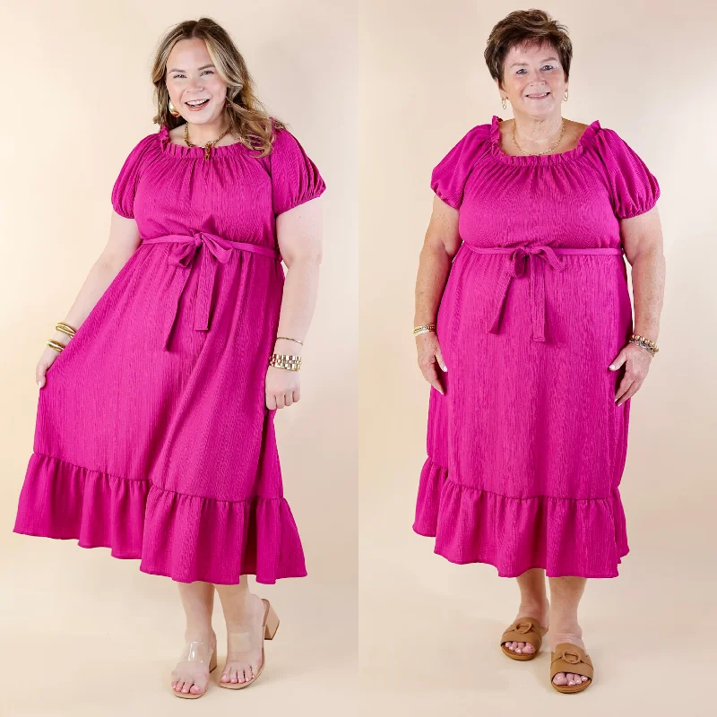 Outlet Clothing Fabulous Fusion Maxi Dress with Puff Sleeve in Berry Pink