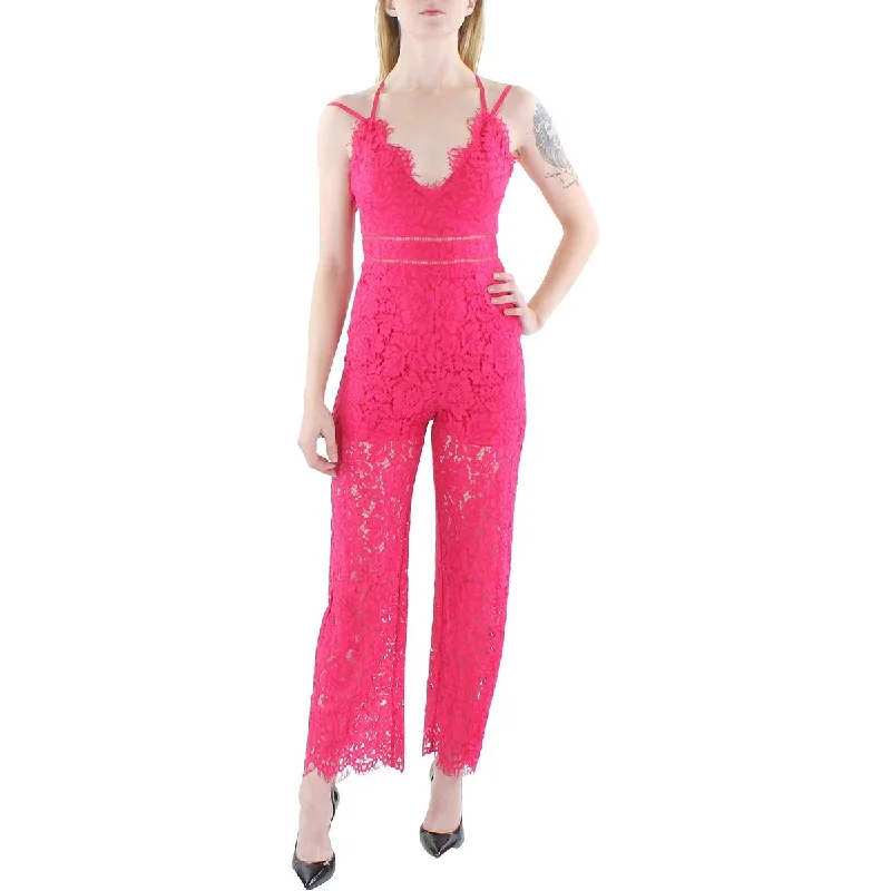 Feminine Dresses for Women in Bold Prints Bebe Womens Lace Ladderstitch Jumpsuit