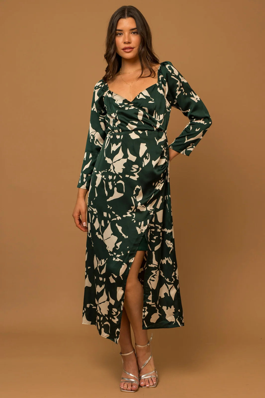 Limited Time Offer Long Sleeve Smocked Back Wrap Midi Dress