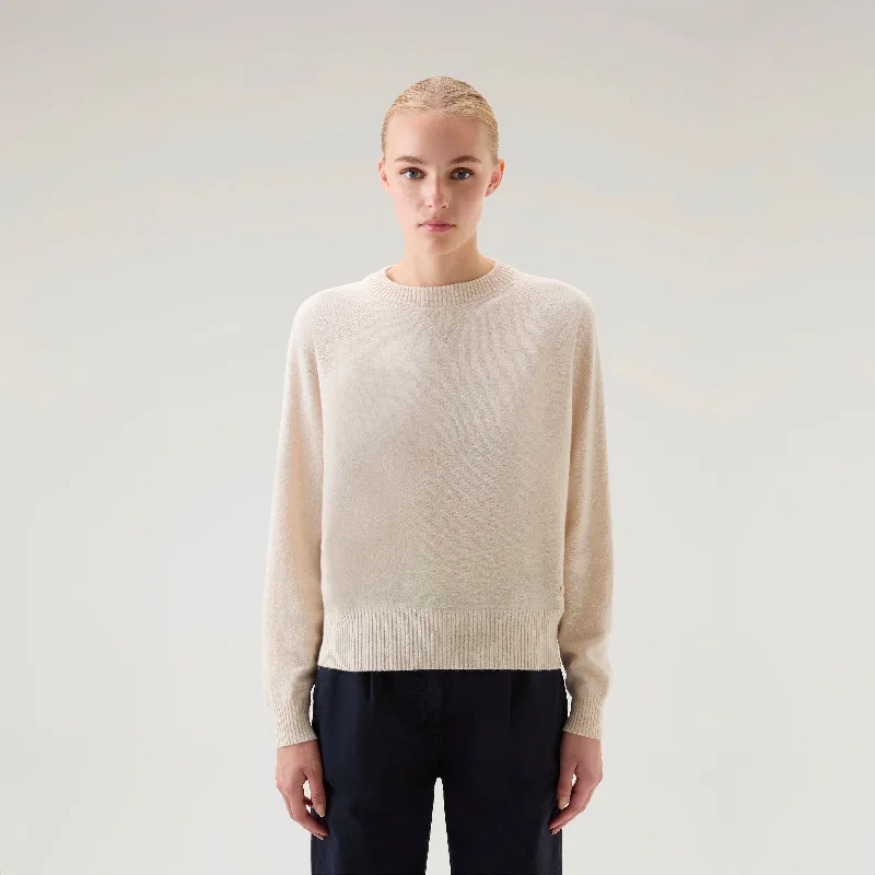 All Season Fashion Collection Crewneck Sweater in Wool Blend Milky Cream