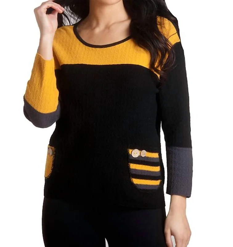 Women's High Street Fashion Boucle Striped Pocket Sweater In A/s