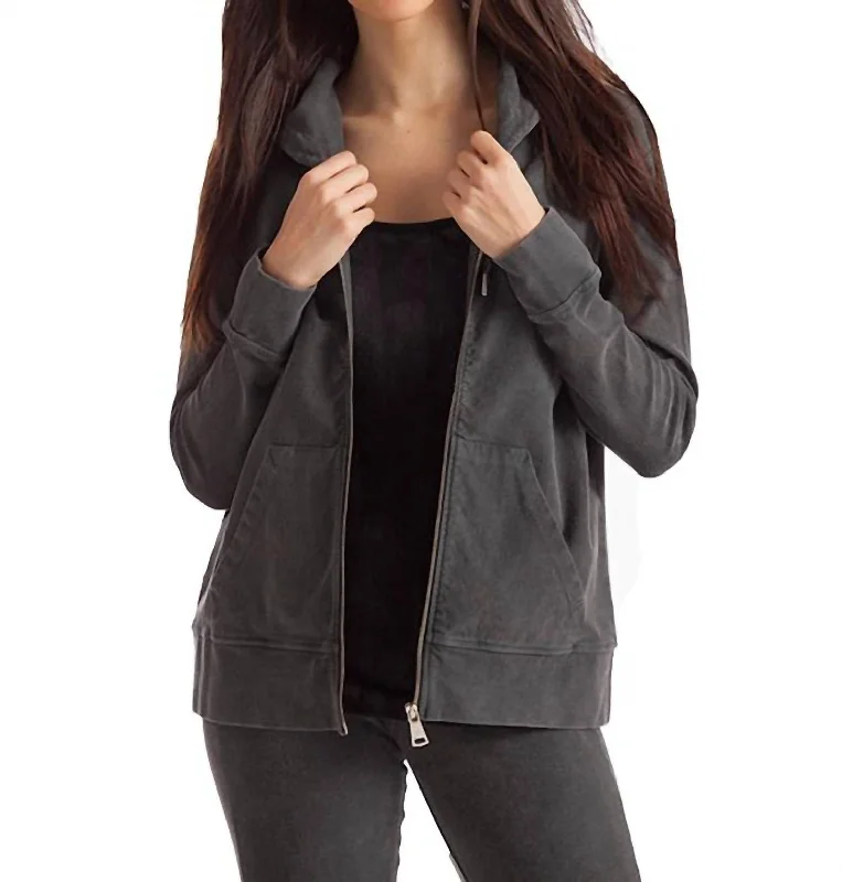 Elegant Attire For The Modern Lady Lauren Hooded Cardigan In Charcoal