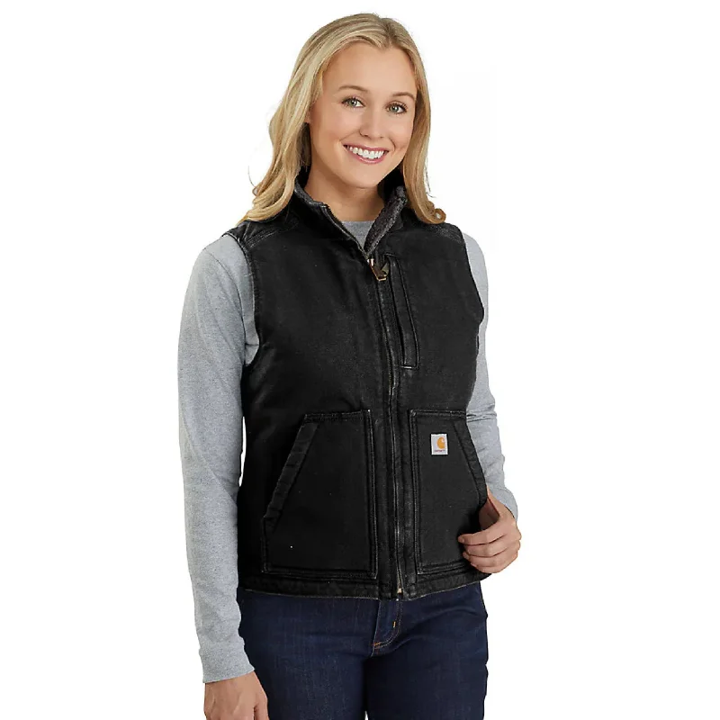 Street Style Fashion Carhartt Women's Sherpa Lined Vest Relaxed Fit - Black