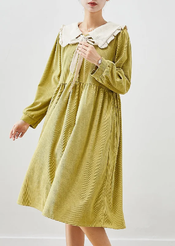 Style Your Wardrobe Cute Grass Green Oversized Corduroy Dress Fall