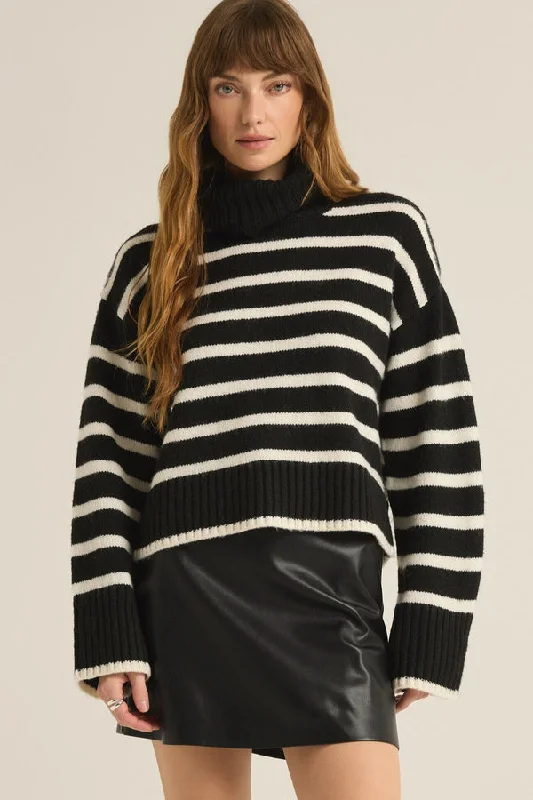 End of Season Sale Z-Supply Josephine Stripe Turtleneck Sweater - BLACK