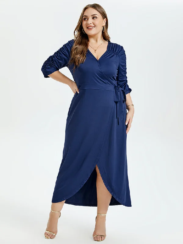 Big Savings V-Neck Ruffle Tulip Hem Belted Party Maxi Dress