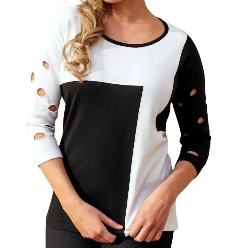 Casual Fashion for Women Color Block Crew Sweater In Black/white