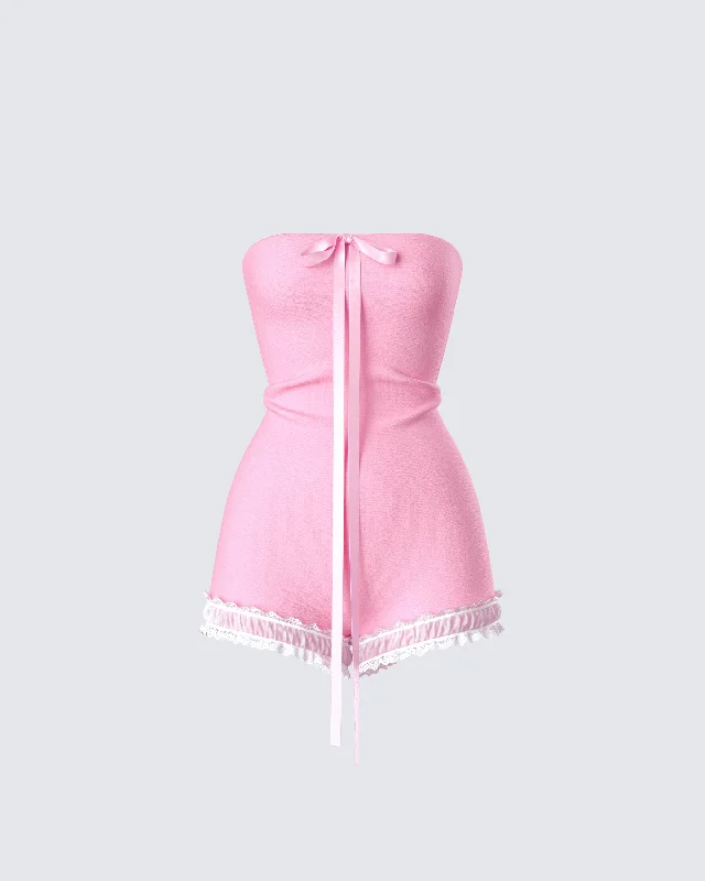 Fashion Essentials Gita Pink Bow Strapless Romper