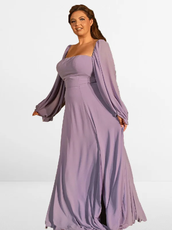 Trendy Street Style 2025 Lavender Purple Plus Size Bridesmaid Dresses Removable Long Sleeves