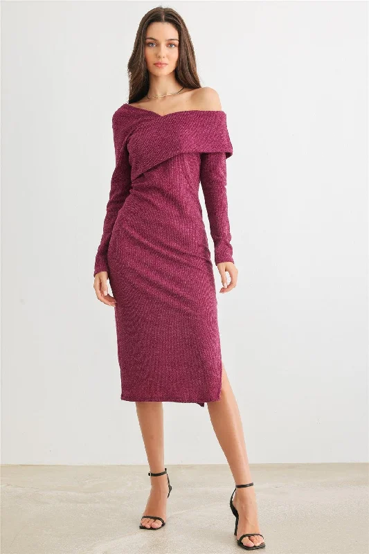 Trendsetting Threads Knit Cold Shoulder Collar Neck Midi Dress /2-2-2