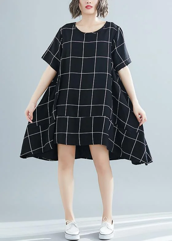 Versatile Wardrobe Essentials Loose black plaid Cotton clothes plus size Tutorials low high design tunic summer Dress