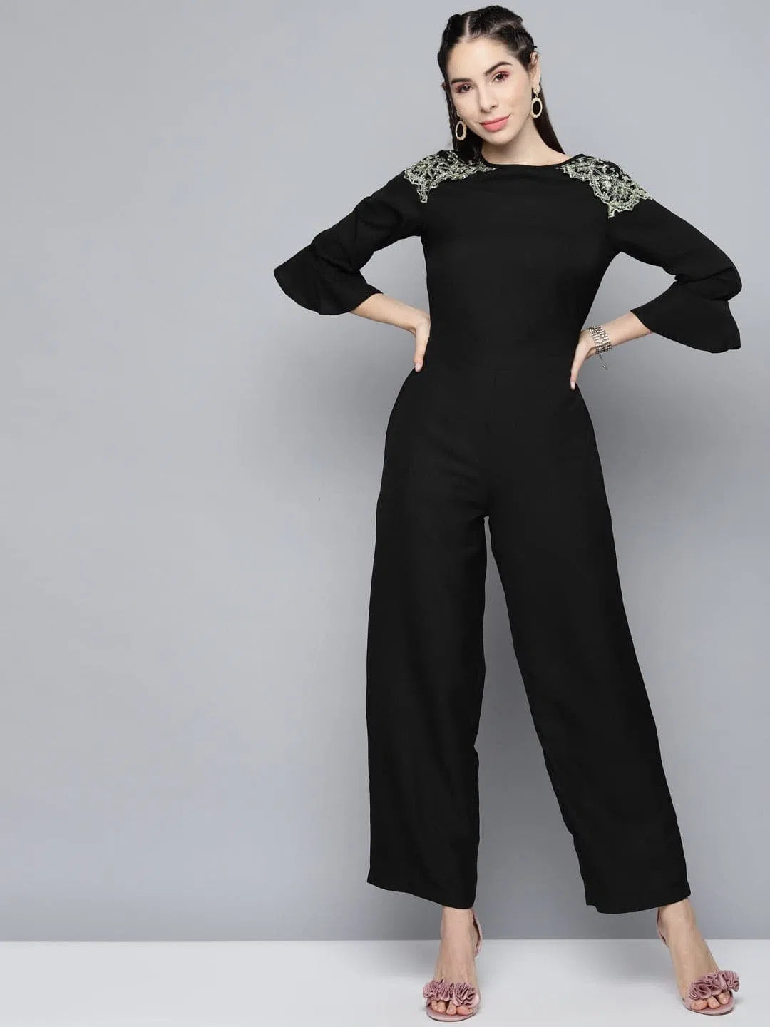 Huge Markdowns Women Solid Black Jumpsuits & Sets