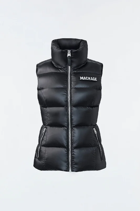 Fashion Forward CHAYA lustrous light down vest for ladies Black